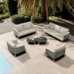 MOBELLIA Salon de jardin aluminium 7 places 6 pcs Monte Carlo Gris anthracite et taupe Anthracite - Taupe