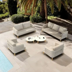 MOBELLIA Salon de jardin aluminium 7 places 6 pcs Monte Carlo Blanc et taupe Blanc - Taupe Discount