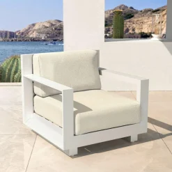 MOBELLIA Salon de jardin aluminium 5 places 4 pcs Elba Blanc et beige Blanc - Beige New