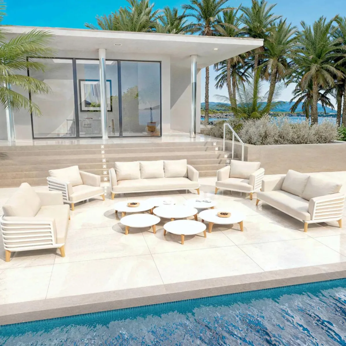 MOBELLIA Salon de jardin aluminium 9 places 12 pcs Monte Carlo Blanc et beige Blanc - Beige Best