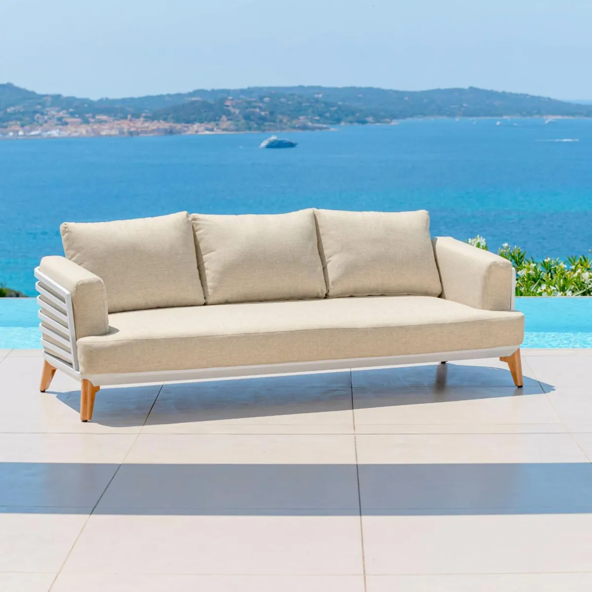 MOBELLIA Salon de jardin aluminium 9 places 12 pcs Monte Carlo Blanc et beige Blanc - Beige Best