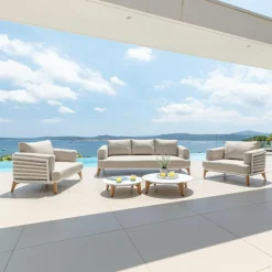 MOBELLIA Salon de jardin aluminium 5 places 5 pcs Monte Carlo Blanc et taupe Blanc - Taupe Clearance