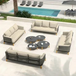 MOBELLIA Salon de jardin aluminium 12 places 8 pcs Monte Carlo Gris anthracite et taupe Anthracite - Taupe New