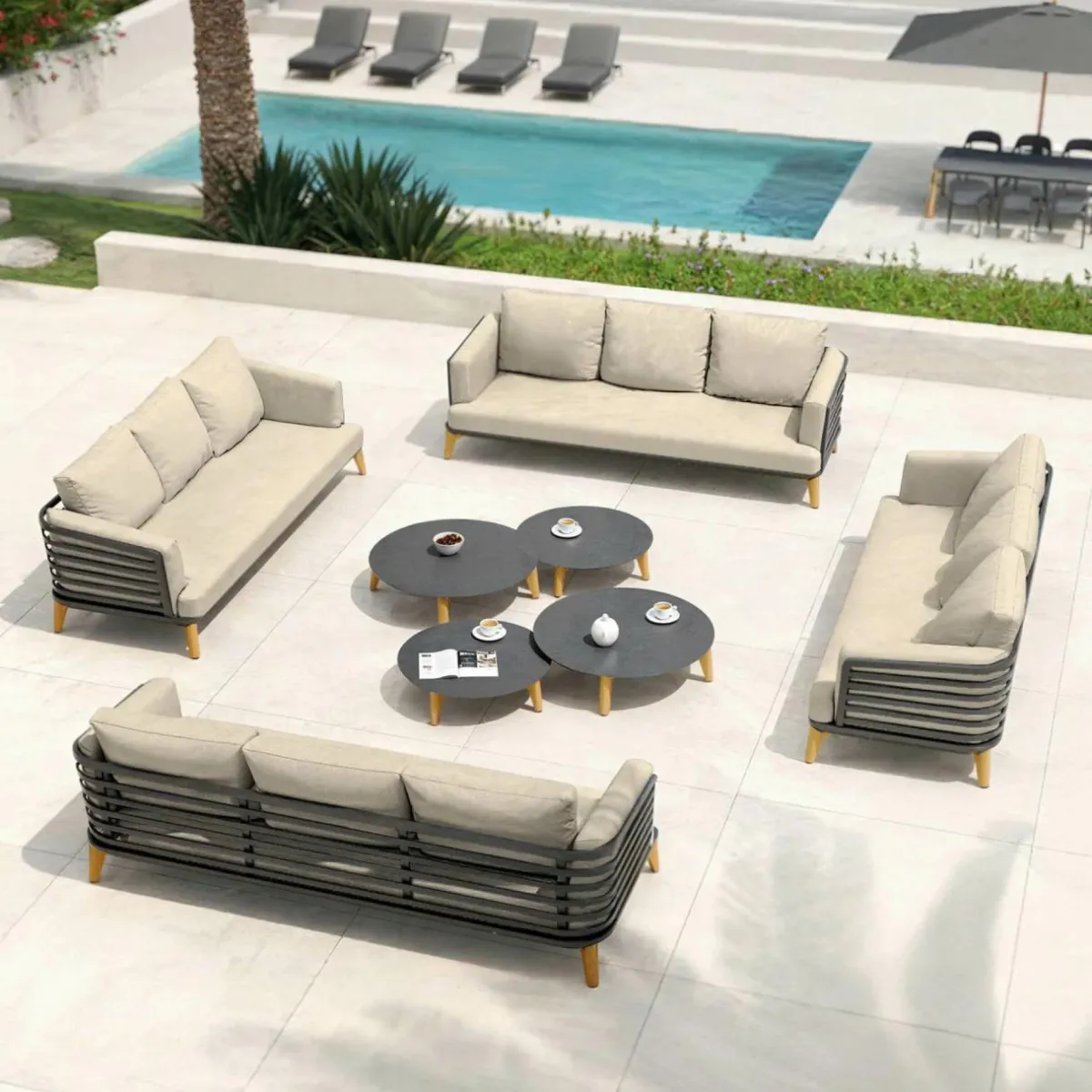 MOBELLIA Salon de jardin aluminium 12 places 8 pcs Monte Carlo Gris anthracite et taupe Anthracite - Taupe New