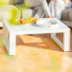 MOBELLIA Salon de jardin d'angle aluminium 5 places Elba Blanc et taupe Blanc - Taupe Discount