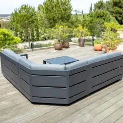 MOBELLIA Salon de jardin d'angle aluminium 5 places Elba Gris Anthracite New