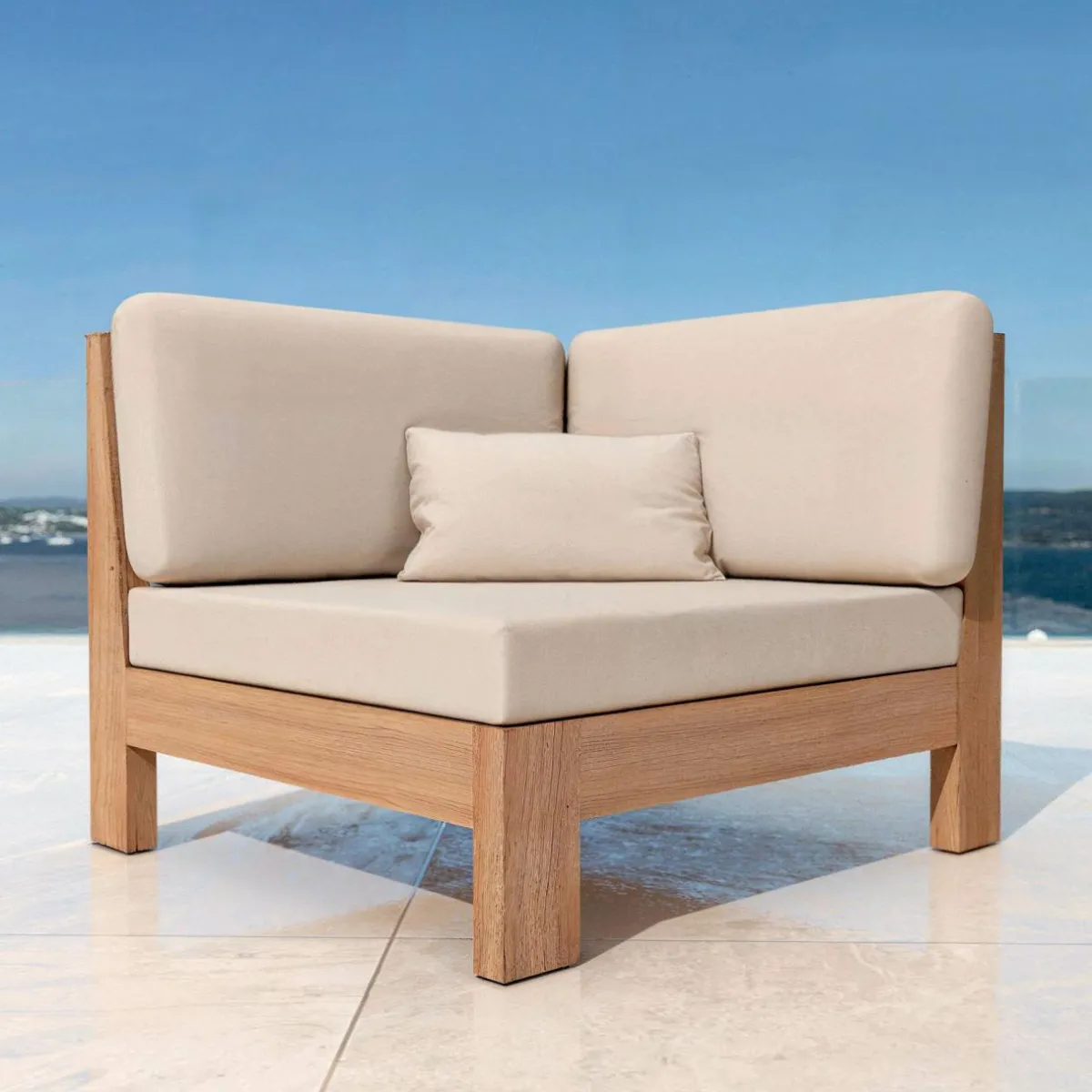 MOBELLIA Salon de jardin d'angle en bois d'acacia 6 places 5 pcs Borneo Sable Hot