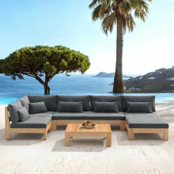 MOBELLIA Salon de jardin d'angle en bois d'acacia 5 places 5 pcs Borneo Gris Anthracite Sale