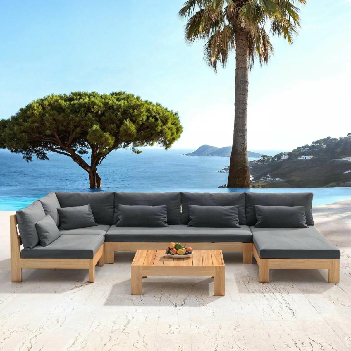 MOBELLIA Salon de jardin d'angle en bois d'acacia 5 places 5 pcs Borneo Gris Anthracite Sale