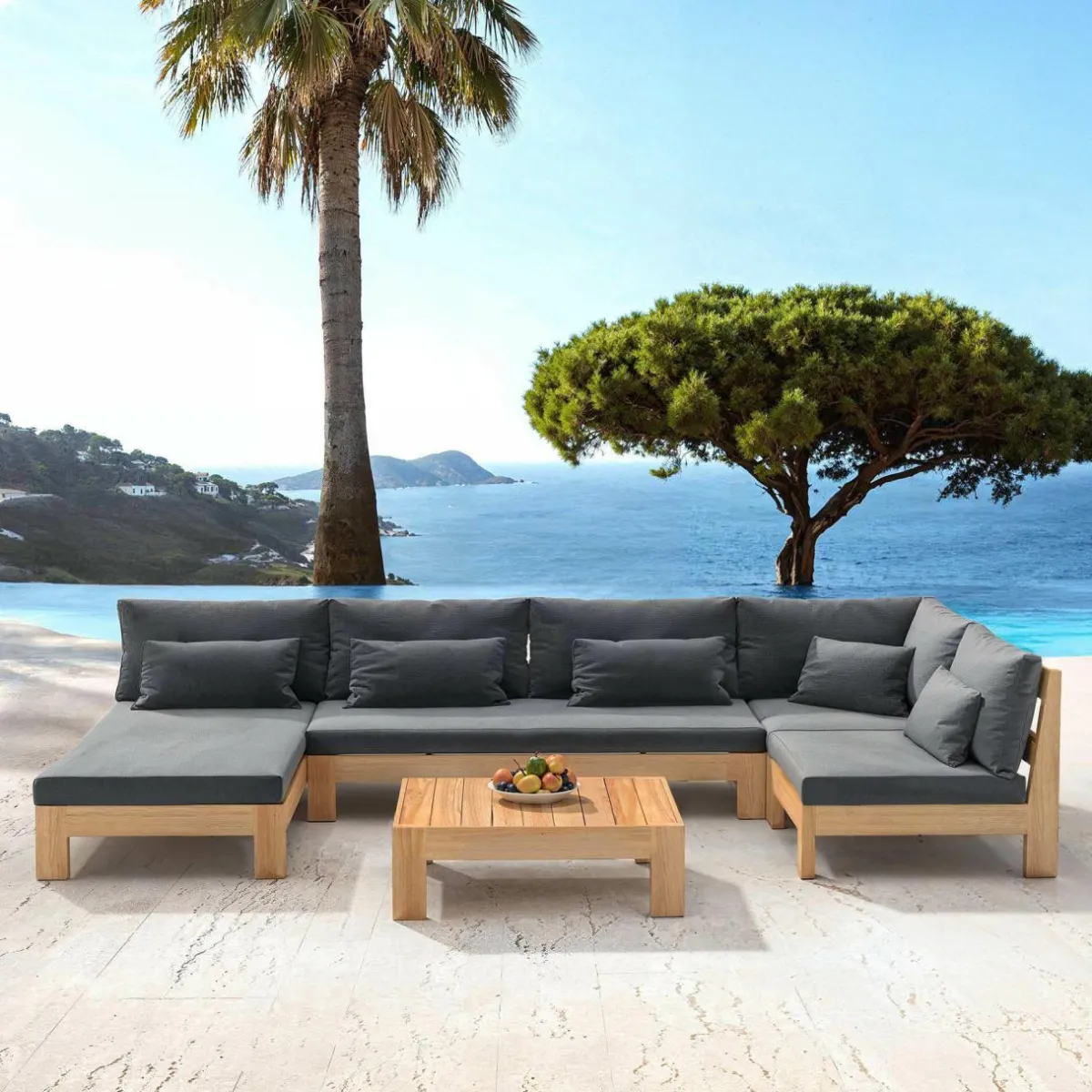 MOBELLIA Salon de jardin d'angle en bois d'acacia 5 places 5 pcs Borneo Gris Anthracite Sale