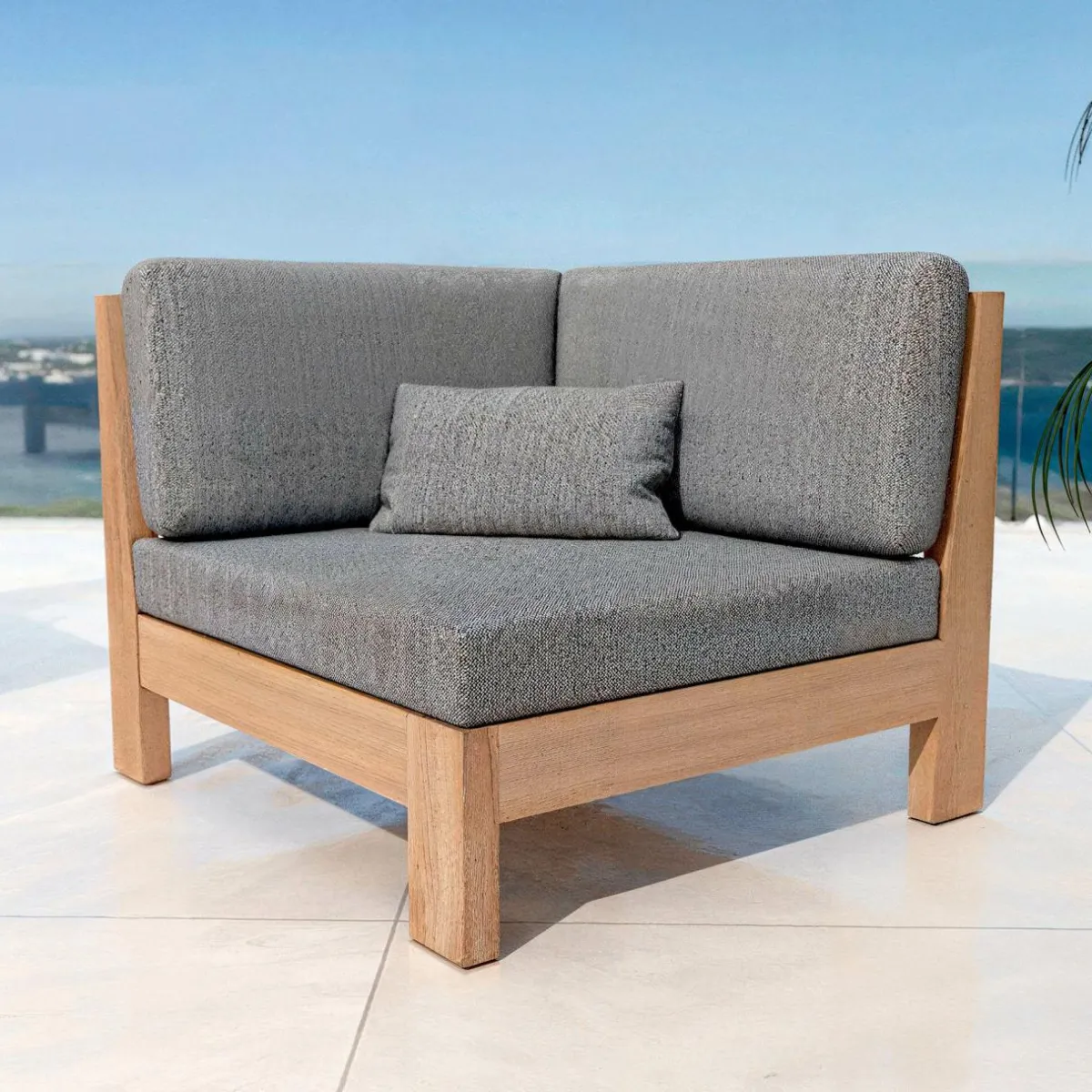 MOBELLIA Salon de jardin d'angle en bois d'acacia 5 places 5 pcs Borneo Gris Anthracite Sale