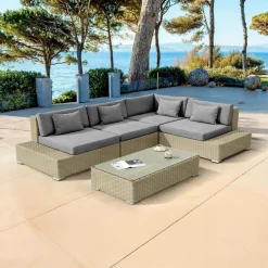 MOBELLIA Salon de jardin d'angle en résine tressée 5 places Palma Gris et anthracite Tressé Gris - Anthracite New