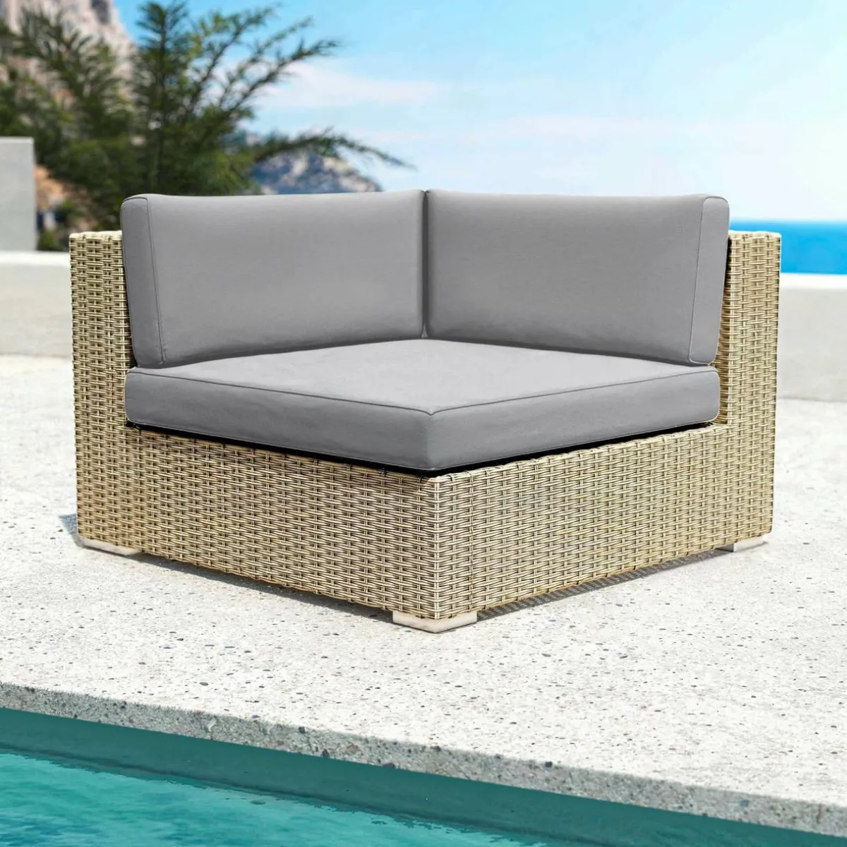 MOBELLIA Salon de jardin d'angle en résine tressée 5 places Palma Gris et anthracite Tressé Gris - Anthracite New