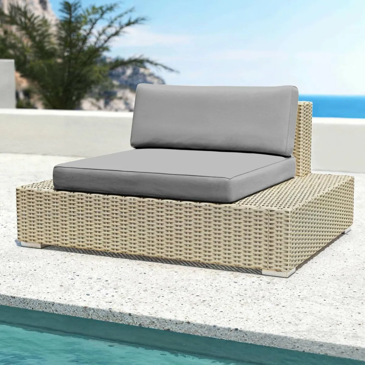 MOBELLIA Salon de jardin d'angle en résine tressée 5 places Palma Gris et anthracite Tressé Gris - Anthracite New