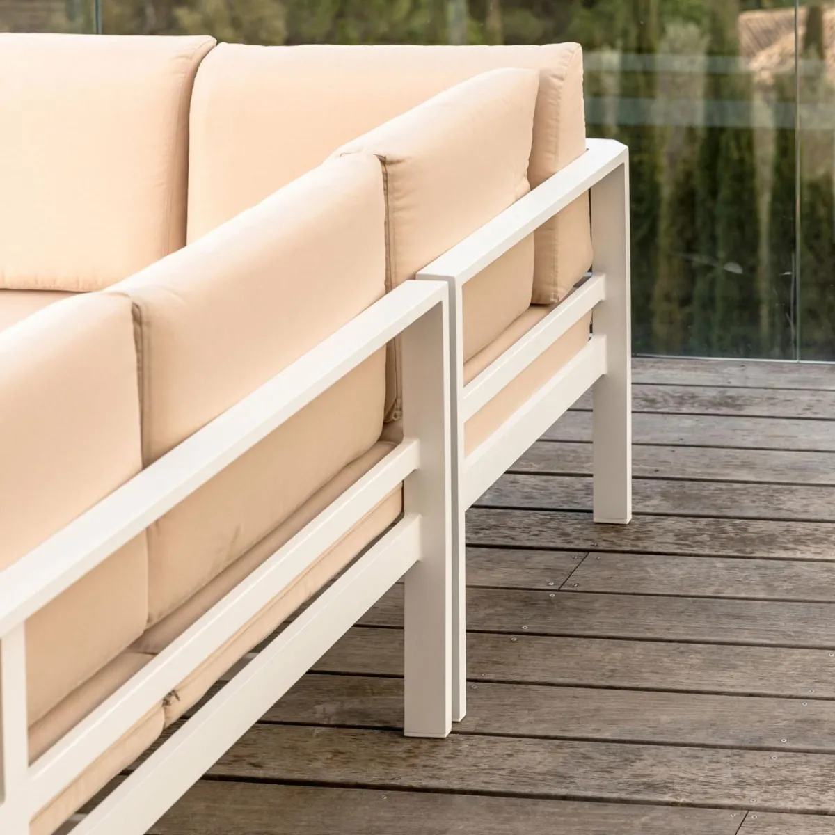 MOBELLIA Salon de jardin d'angle en aluminium 6 places Ostara et taupe Blanc Outlet