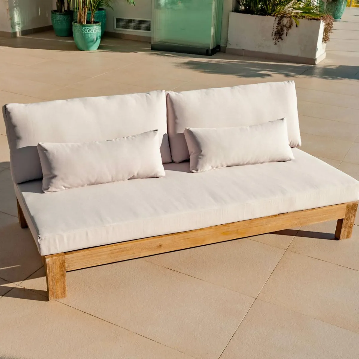 MOBELLIA Salon de jardin d'angle en bois d'acacia 5 places 5 pcs Borneo Sable Outlet