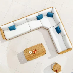 MOBELLIA Salon de jardin d'angle en bois teck 6 places Java Ecru Hot