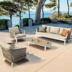 MOBELLIA Salon de jardin en aluminium 5 places 4 pcs Amalfi Blanc et beige Blanc - Beige