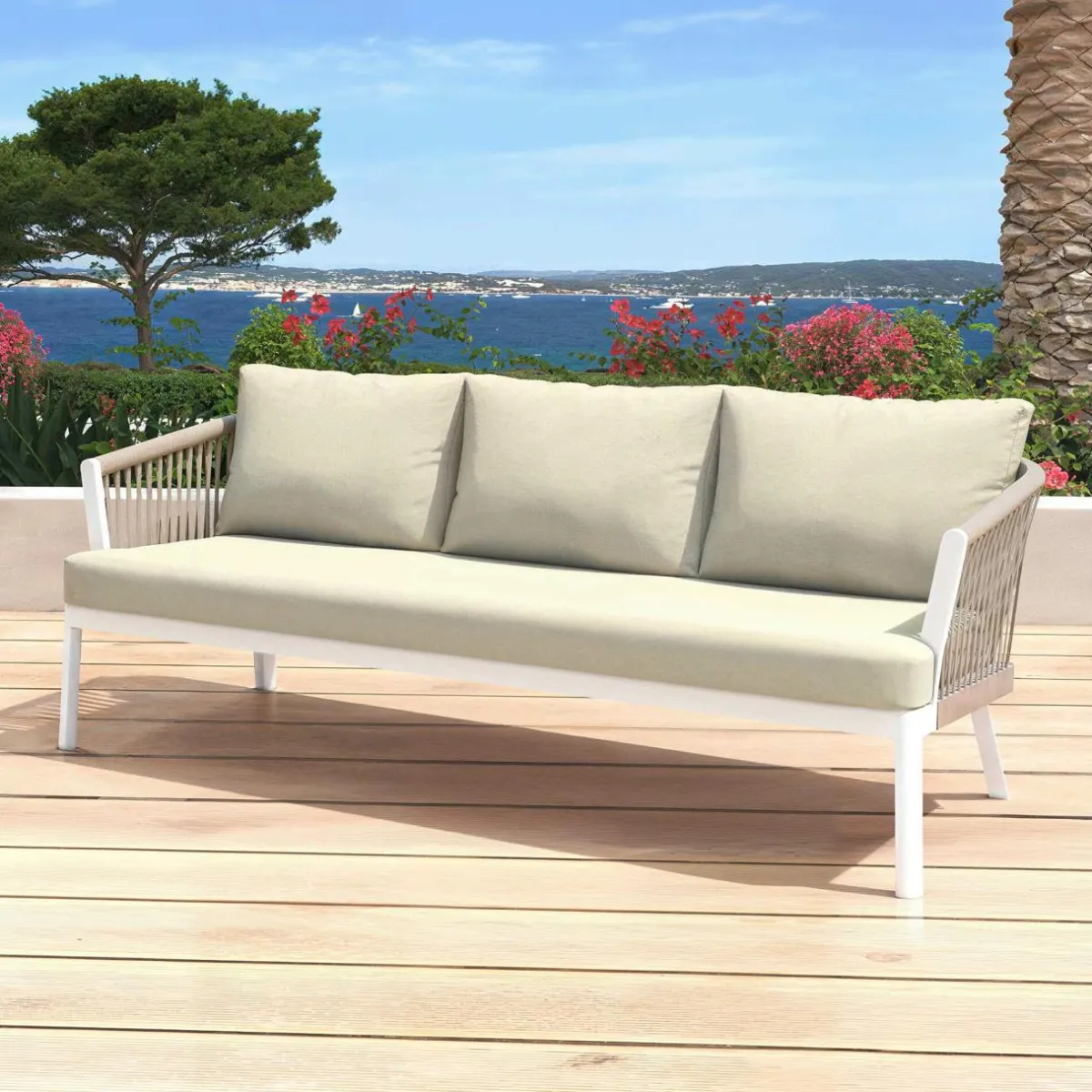 MOBELLIA Salon de jardin en aluminium 5 places 4 pcs Amalfi Blanc et beige Blanc - Beige