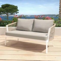 MOBELLIA Salon de jardin en aluminium 4 places 4 pcs Amalfi Blanc et taupe Blanc - Taupe Clearance