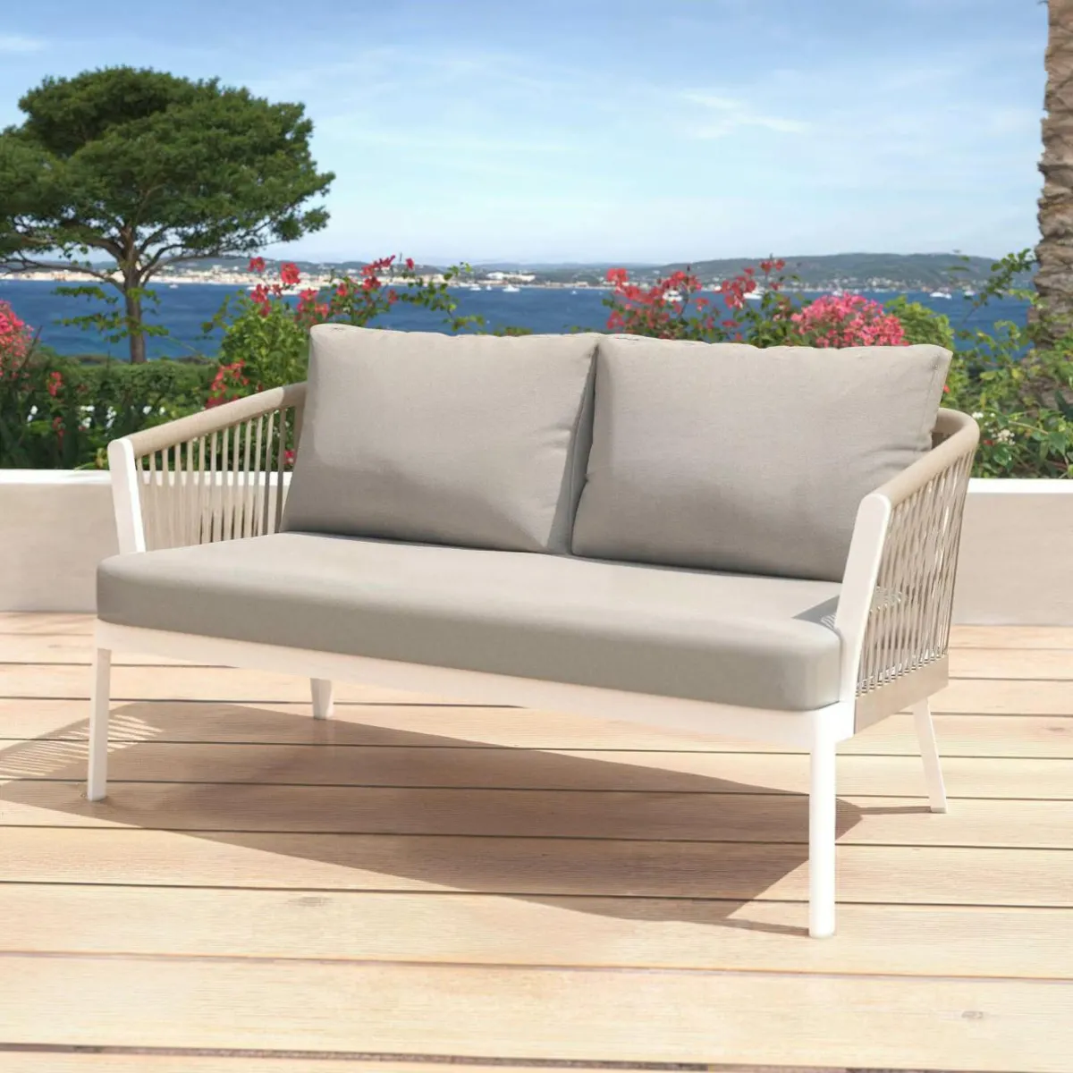 MOBELLIA Salon de jardin en aluminium 4 places 4 pcs Amalfi Blanc et taupe Blanc - Taupe Clearance