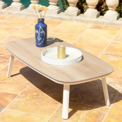 MOBELLIA Salon de jardin en aluminium 7 places 5 pcs Amalfi Blanc et taupe Blanc - Taupe Hot