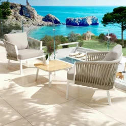 MOBELLIA Salon de jardin en aluminium 2 places 3 pcs Amalfi Blanc et taupe Blanc - Taupe Clearance