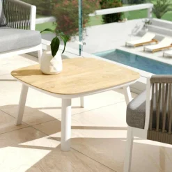 MOBELLIA Salon de jardin en aluminium 2 places 3 pcs Amalfi Blanc et taupe Blanc - Taupe Clearance