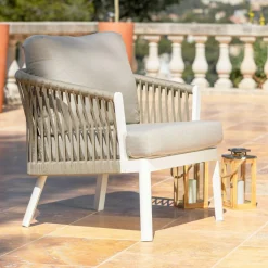 MOBELLIA Salon de jardin en aluminium 5 places 4 pcs Amalfi Blanc et taupe Blanc - Taupe Hot