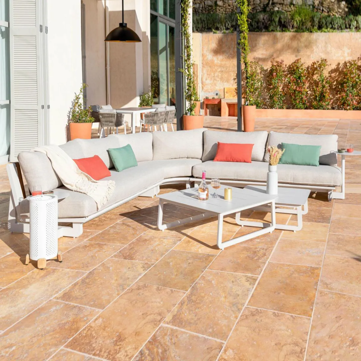 MOBELLIA Salon de jardin en aluminium 7 places Long Beach Blanc New