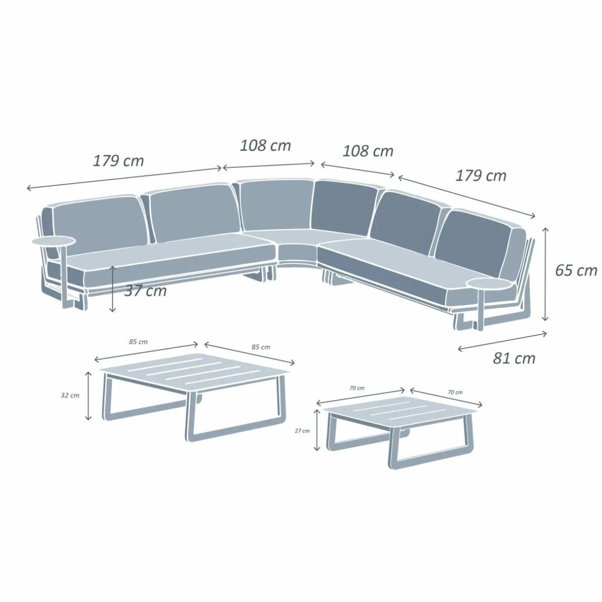 MOBELLIA Salon de jardin en aluminium 7 places Long Beach Blanc New
