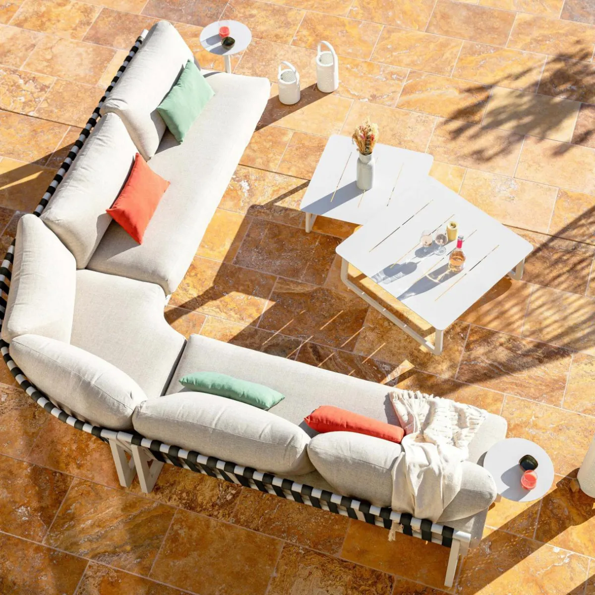 MOBELLIA Salon de jardin en aluminium 7 places Long Beach Blanc New