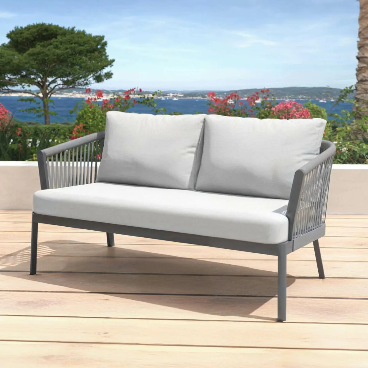 MOBELLIA Salon de jardin en aluminium 4 places 4 pcs Amalfi Gris anthracite et gris clair Anthracite - Gris Clair Hot