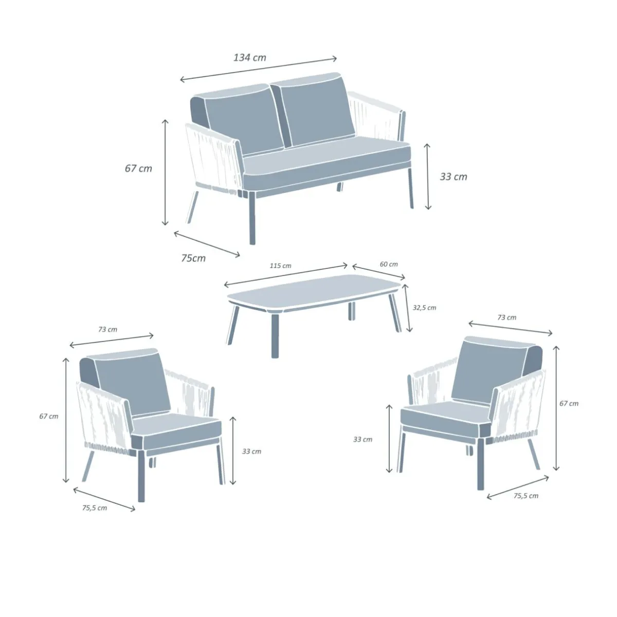 MOBELLIA Salon de jardin en aluminium 4 places 4 pcs Amalfi Gris anthracite et gris clair Anthracite - Gris Clair Hot