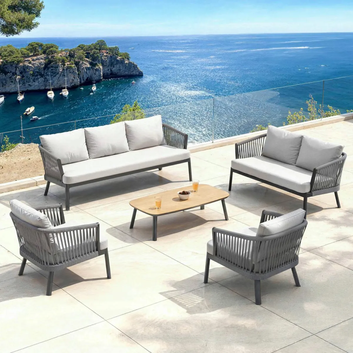 MOBELLIA Salon de jardin en aluminium 7 places 5 pcs Amalfi Gris anthracite et gris clair Anthracite - Gris Clair New