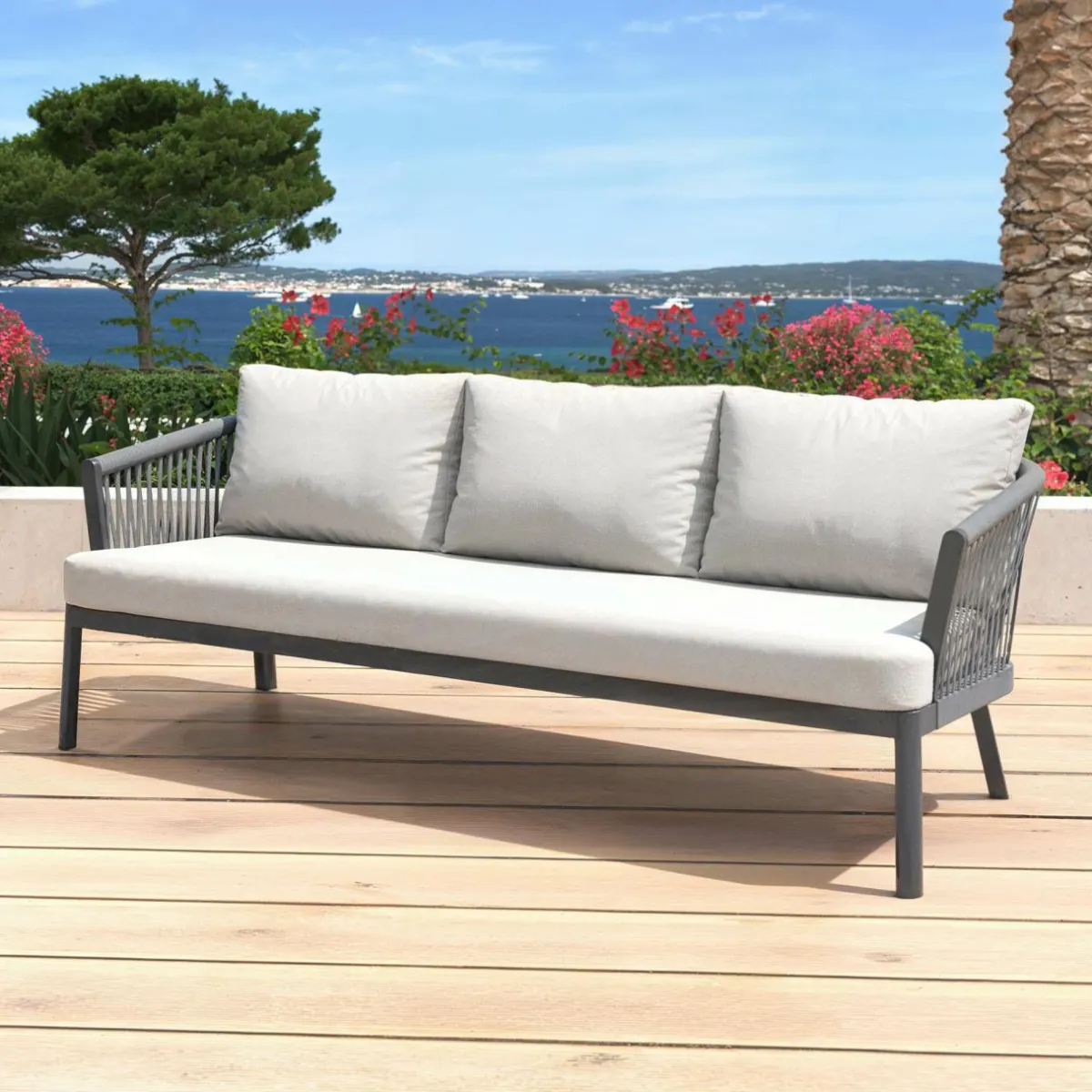 MOBELLIA Salon de jardin en aluminium 7 places 5 pcs Amalfi Gris anthracite et gris clair Anthracite - Gris Clair New