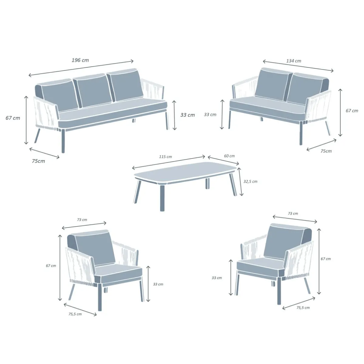 MOBELLIA Salon de jardin en aluminium 7 places 5 pcs Amalfi Gris anthracite et gris clair Anthracite - Gris Clair New