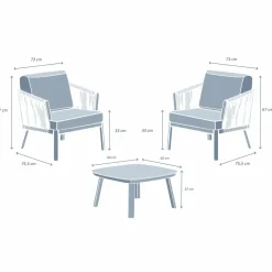 MOBELLIA Salon de jardin en aluminium 2 places 3 pcs Amalfi Blanc et beige Blanc - Beige Outlet