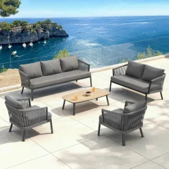 MOBELLIA Salon de jardin en aluminium 7 places 5 pcs Amalfi Gris Anthracite Sale