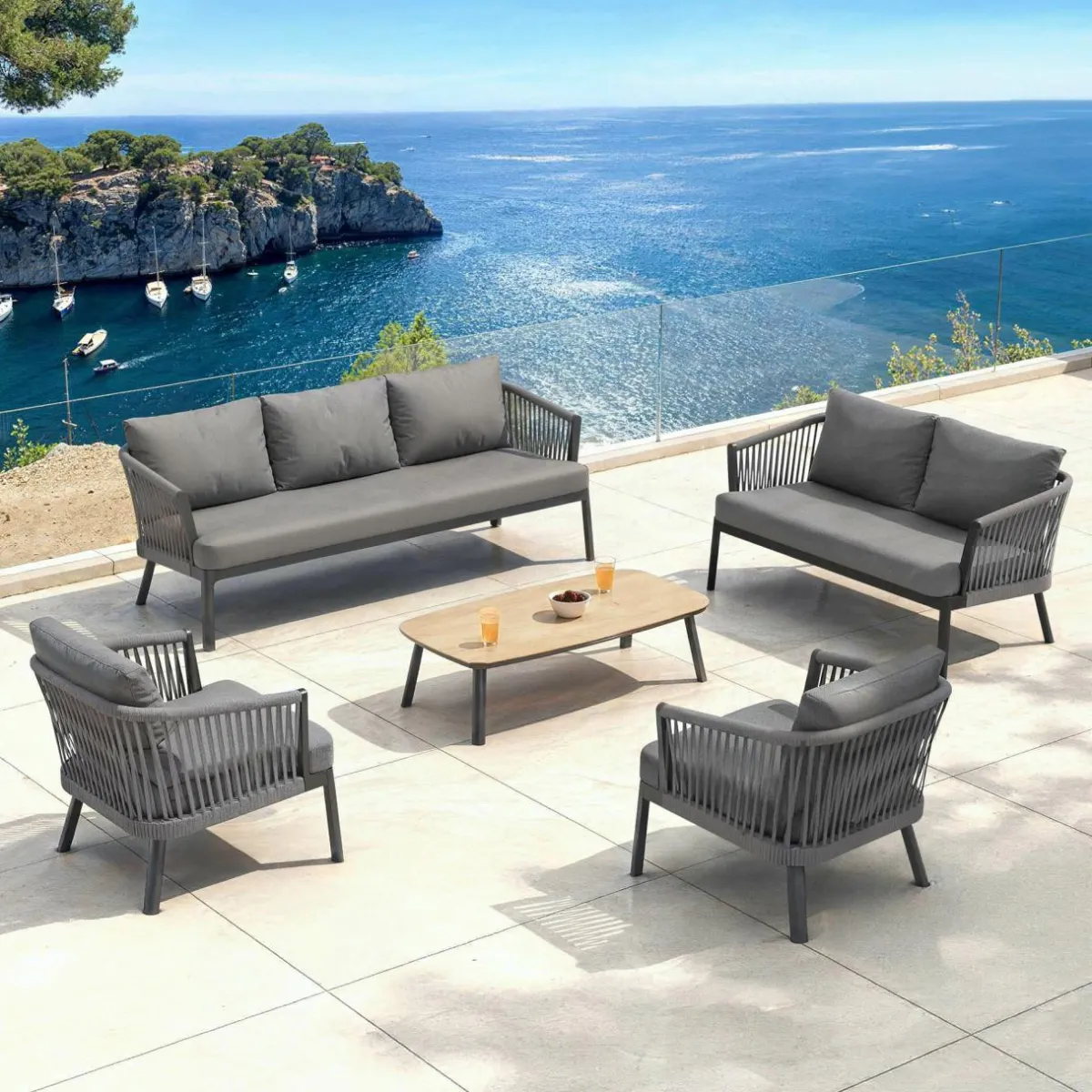 MOBELLIA Salon de jardin en aluminium 7 places 5 pcs Amalfi Gris Anthracite Sale