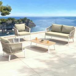 MOBELLIA Salon de jardin en aluminium 4 places 4 pcs Amalfi Blanc et beige Blanc - Beige Hot