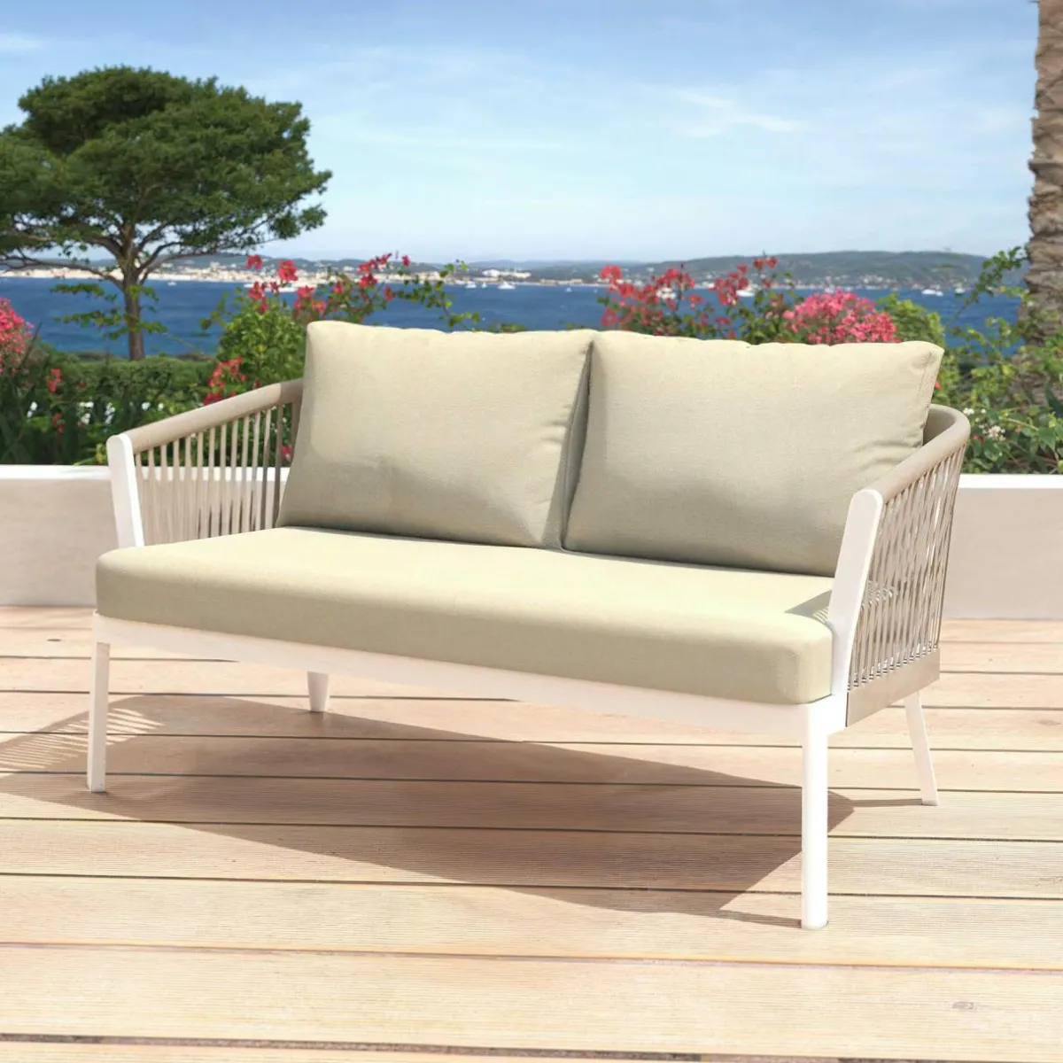 MOBELLIA Salon de jardin en aluminium 4 places 4 pcs Amalfi Blanc et beige Blanc - Beige Hot