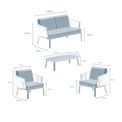 MOBELLIA Salon de jardin en aluminium 4 places 4 pcs Amalfi Blanc et beige Blanc - Beige Hot