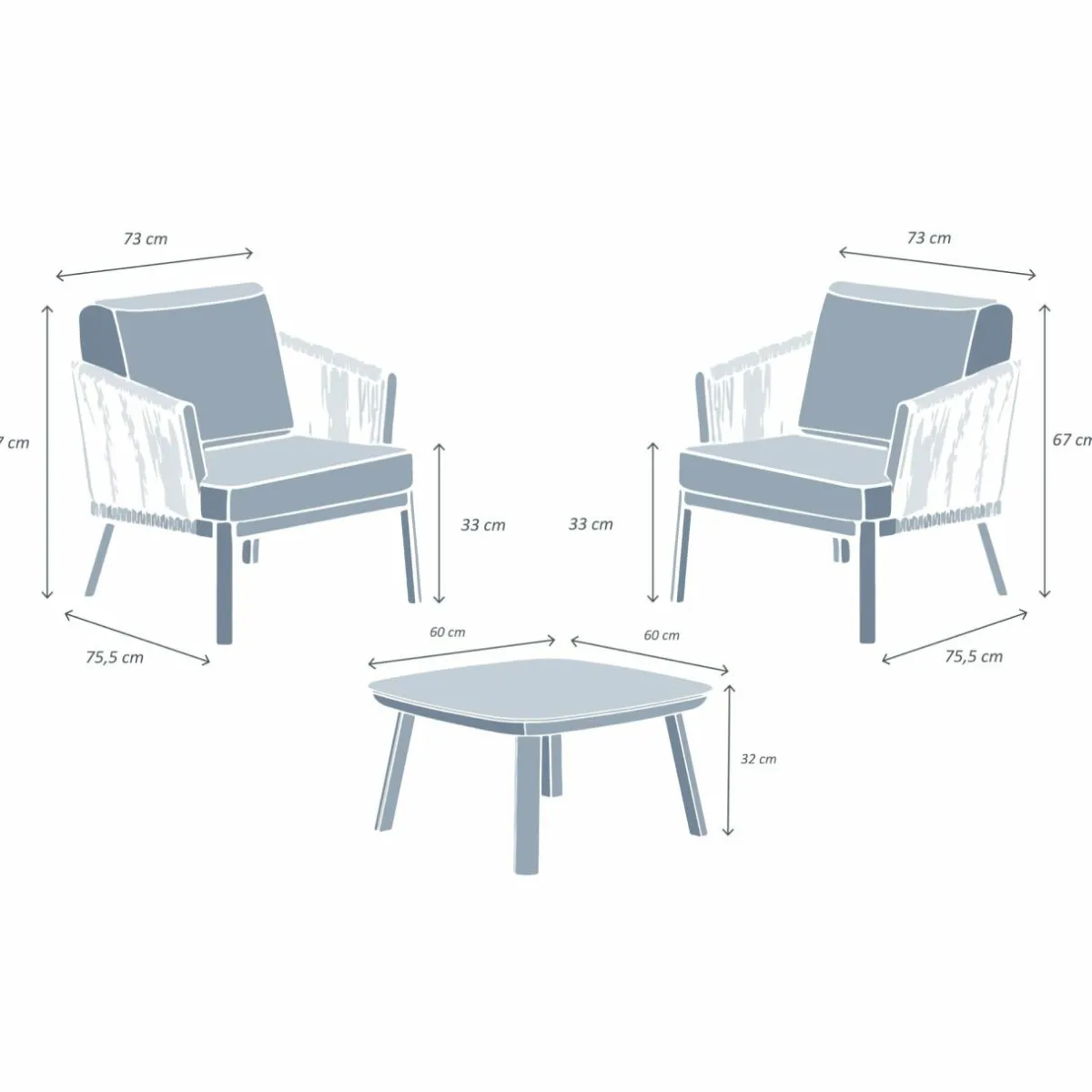 MOBELLIA Salon de jardin en aluminium 2 places 3 pcs Amalfi Gris anthracite et gris clair Anthracite - Gris Clair Clearance
