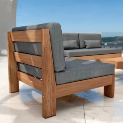 MOBELLIA Salon de jardin en bois d'acacia 2 places 3 pcs Borneo Gris Anthracite Best