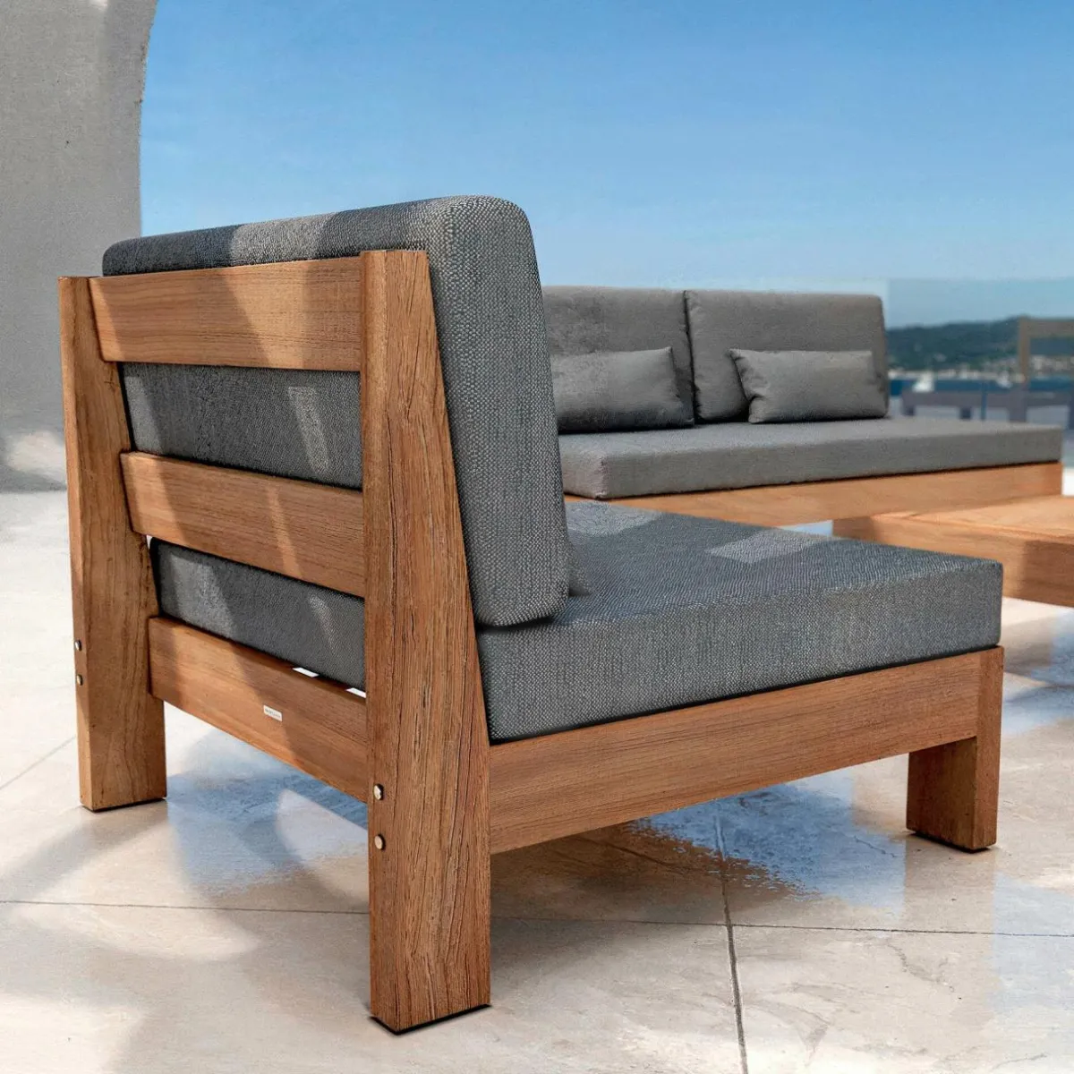 MOBELLIA Salon de jardin en bois d'acacia 2 places 3 pcs Borneo Gris Anthracite Best