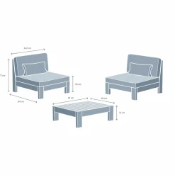 MOBELLIA Salon de jardin en bois d'acacia 2 places 3 pcs Borneo Sable