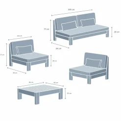 MOBELLIA Salon de jardin en bois d'acacia 5 places 4 pcs Bornéo Gris Anthracite Discount