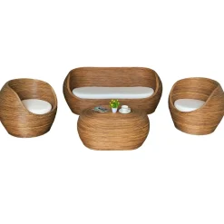 MOBELLIA Salon de jardin en rotin 5 places Trinidad beige Naturel New