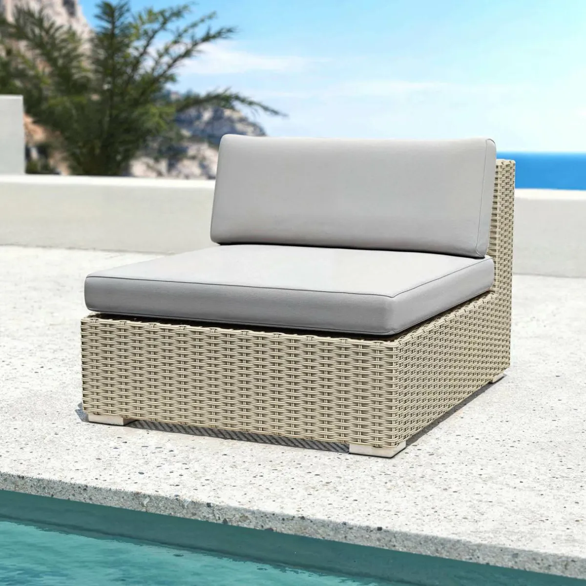 MOBELLIA Salon de jardin en résine tressée 2 places 3 pcs Palma Gris Tresse Gris - Gris Outlet